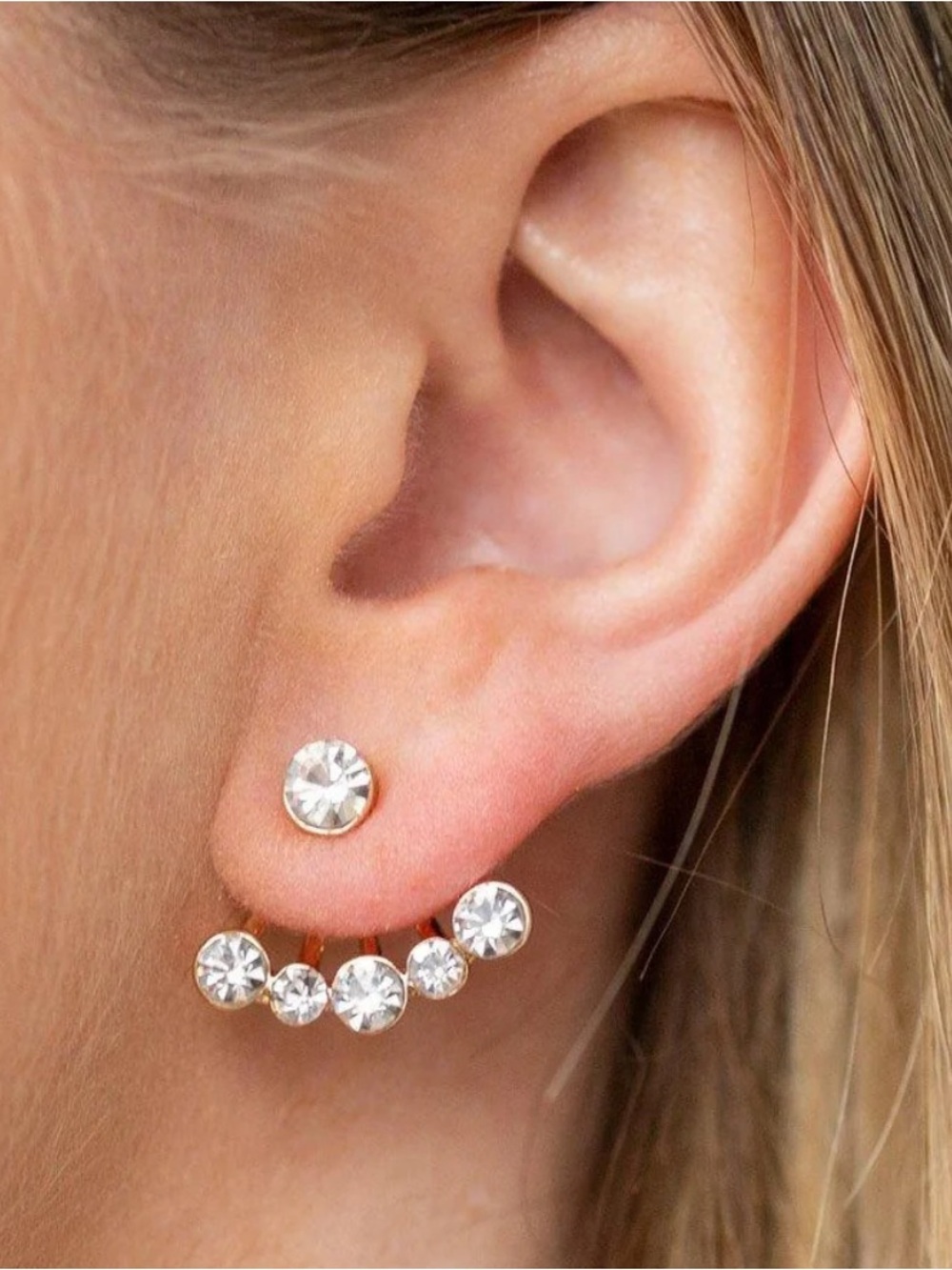 New! Jeweled Jubilee Gold Crystal Rhinestone Ear Climber and Stud Earring‎ Set